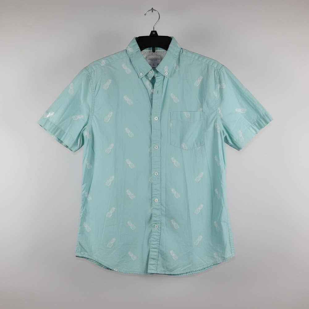 Denim Flower Ricky Singh Slim Fit Aqua Pineapple Print Button Down Shirt Men’s M